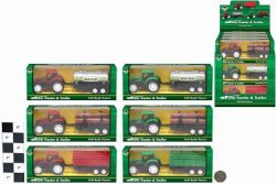 PLASTIC TRACTOR WITH TRAILER (3 ASSORTED) IN WINDOW BOX