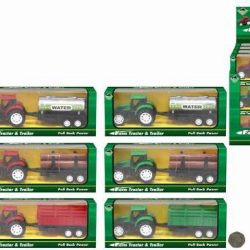 PLASTIC TRACTOR WITH TRAILER (3 ASSORTED) IN WINDOW BOX