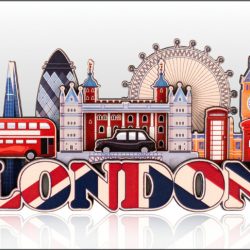 WOODEN MAGNET LONDON UJ AND SKYLINE