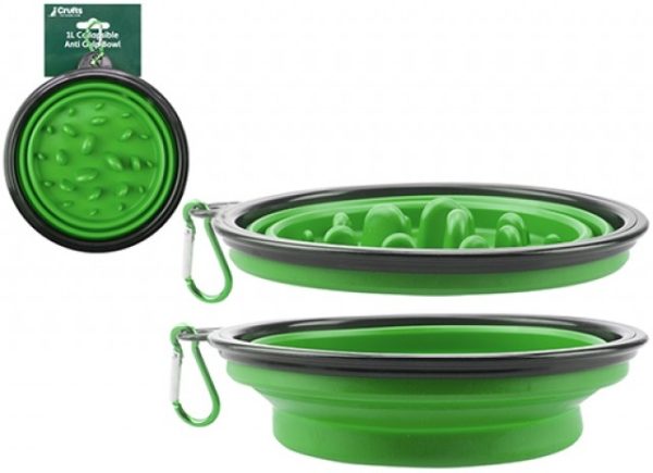CRUFTS COLLAPSIBLE 1L ANTI GULP PET BOWL W/HANGING CARD