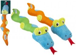 CRUFTS LARGE SQUEAKY PLUSH SNAKE TOY ON TIE ON CARD