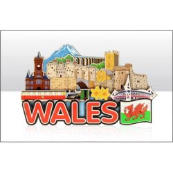 Wales & Flag Skyline Wood Magnet