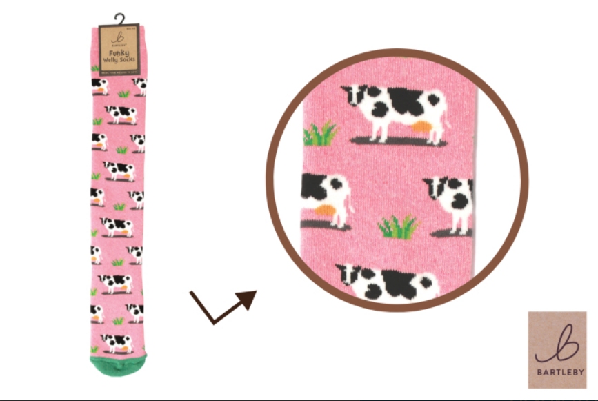 LADIES FUNKY WELLY SOCKS - GRAZING COW