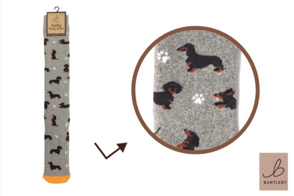 LADIES FUNKY WELLY SOCKS - SAUSAGE DOGGIE