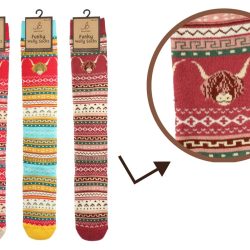 LADIES WELLY SOCKS – NORDIC, HIGHLAND COW